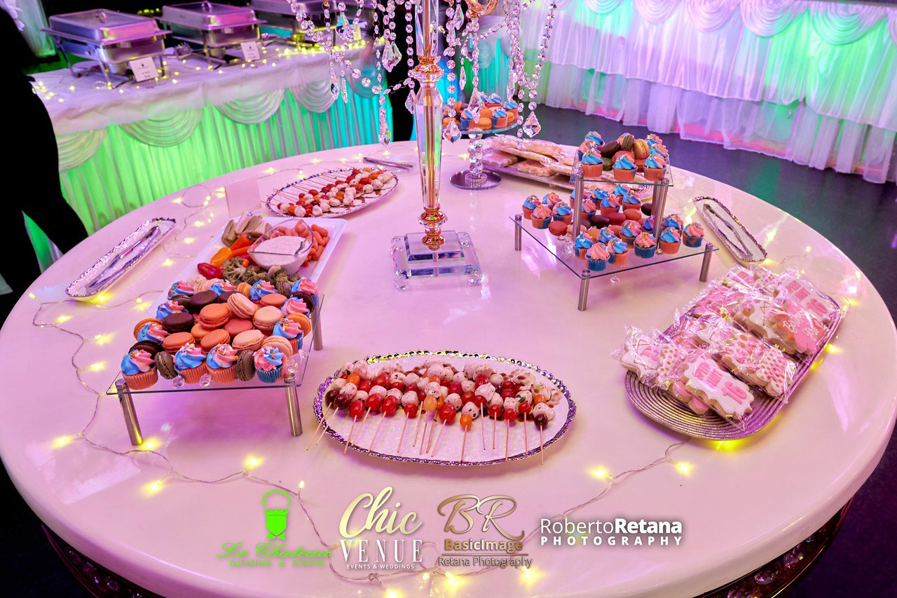 Guest dining area arranged for a graduation celebration