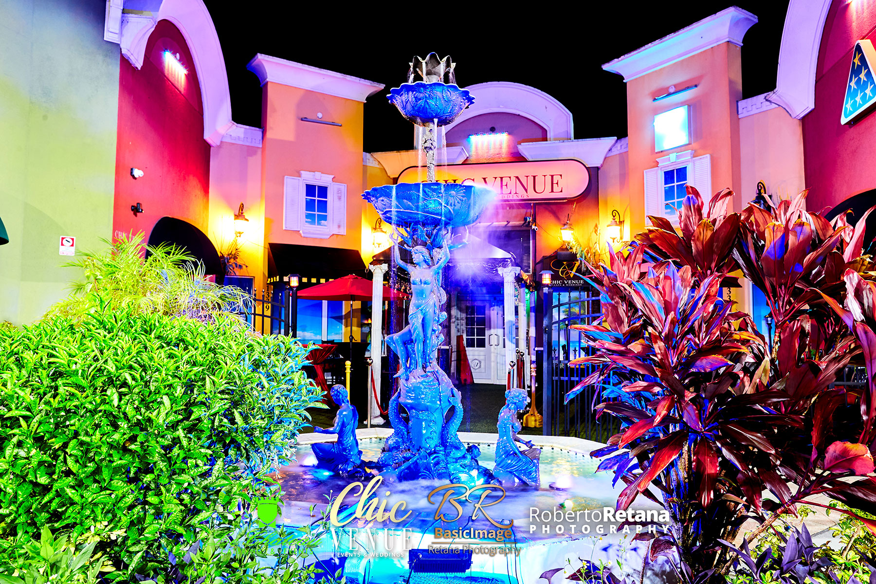 Landscaped Chic Venue entrance prepared for wedding guest arrivals