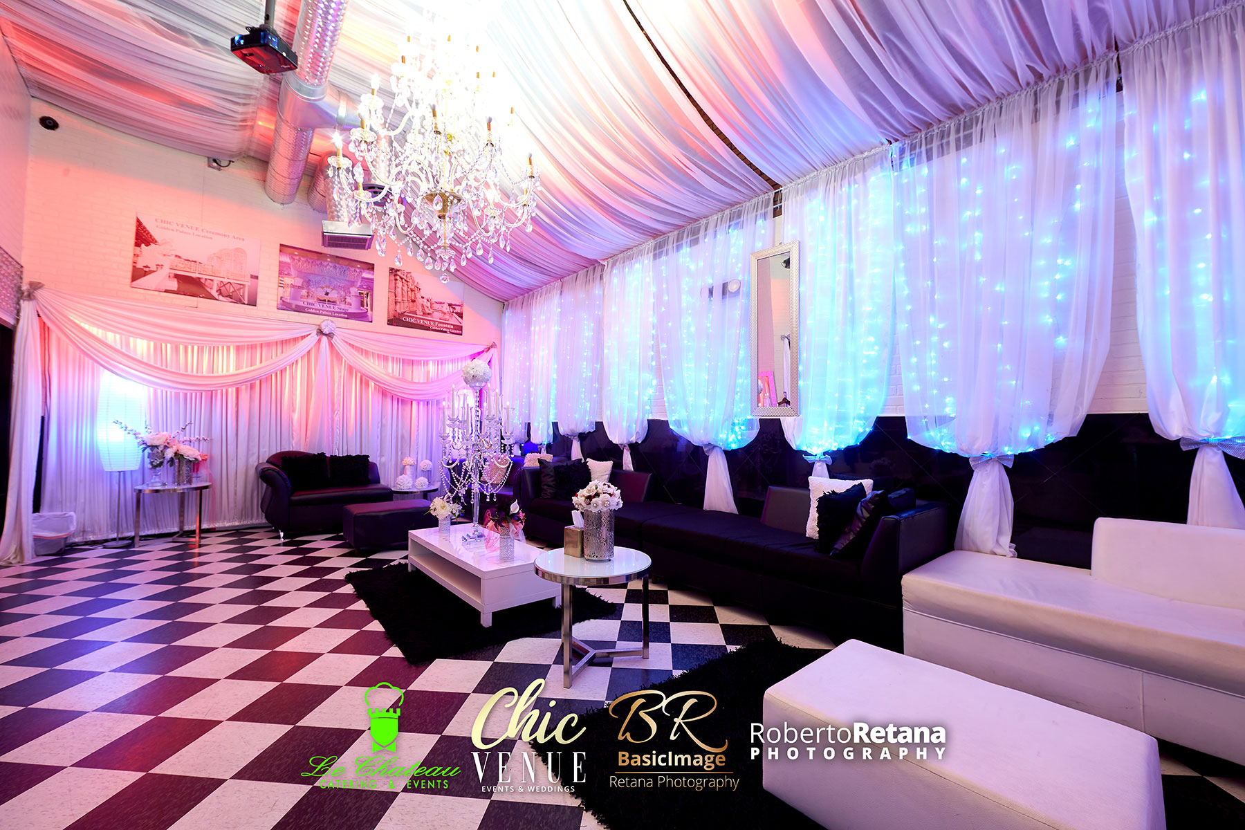 Private VIP room prepared for a quinceañera court