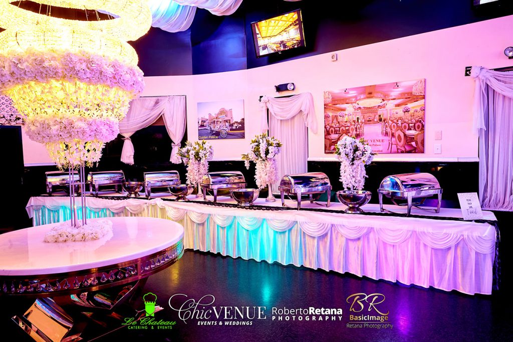 Dining area prepared for an event at Chic Venue